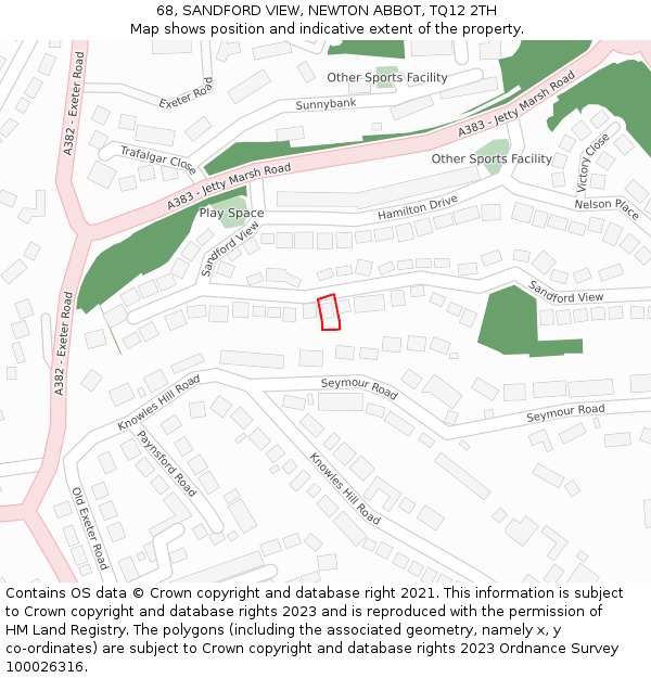 68, SANDFORD VIEW, NEWTON ABBOT, TQ12 2TH: Location map and indicative extent of plot