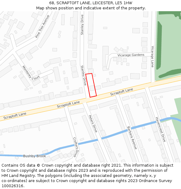 68, SCRAPTOFT LANE, LEICESTER, LE5 1HW: Location map and indicative extent of plot