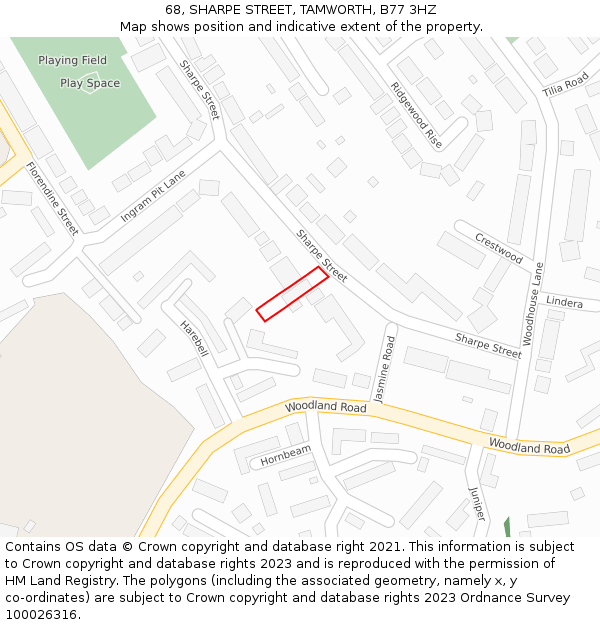 68, SHARPE STREET, TAMWORTH, B77 3HZ: Location map and indicative extent of plot