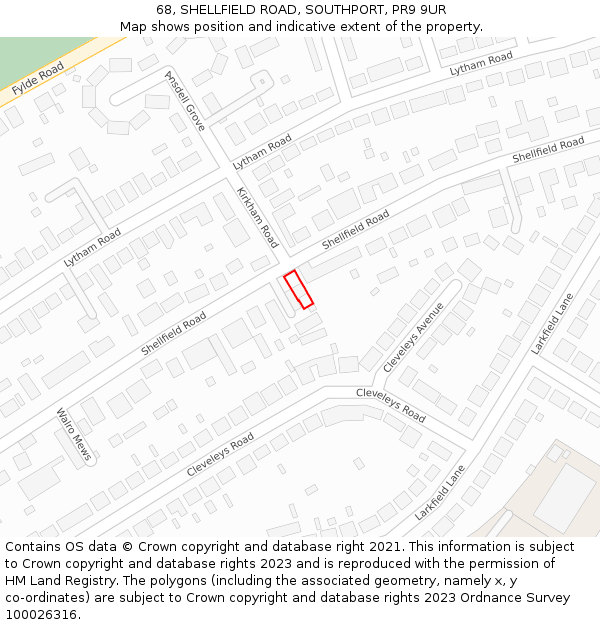 68, SHELLFIELD ROAD, SOUTHPORT, PR9 9UR: Location map and indicative extent of plot