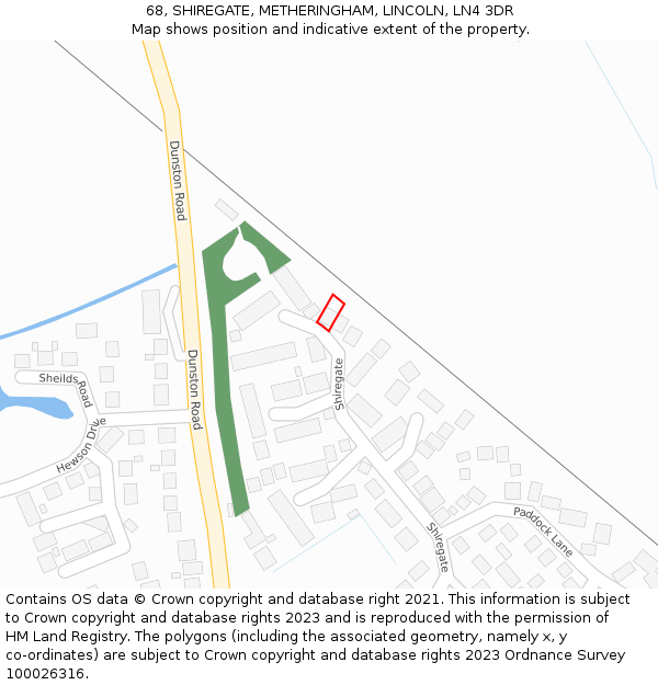 68, SHIREGATE, METHERINGHAM, LINCOLN, LN4 3DR: Location map and indicative extent of plot