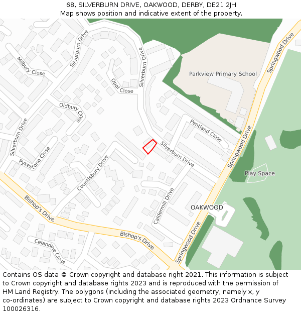 68, SILVERBURN DRIVE, OAKWOOD, DERBY, DE21 2JH: Location map and indicative extent of plot