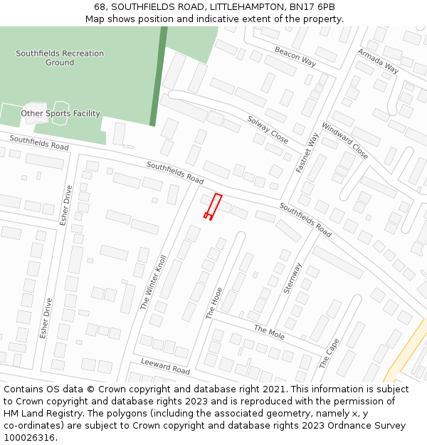 68, SOUTHFIELDS ROAD, LITTLEHAMPTON, BN17 6PB: Location map and indicative extent of plot