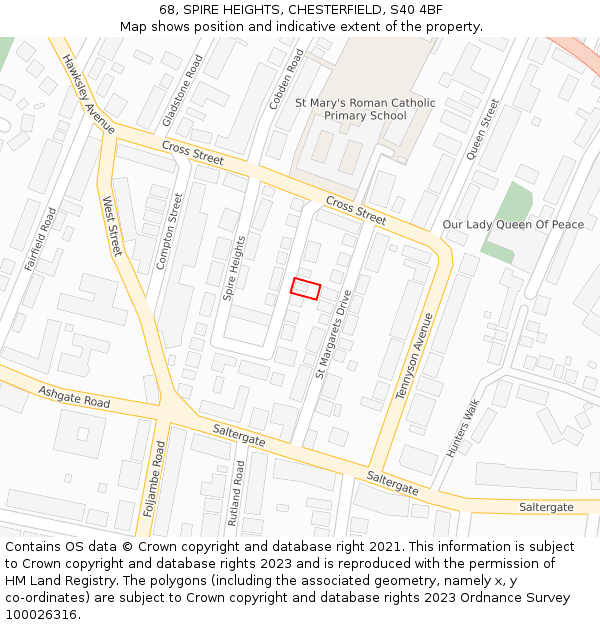 68, SPIRE HEIGHTS, CHESTERFIELD, S40 4BF: Location map and indicative extent of plot