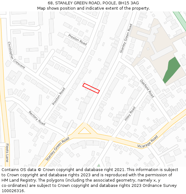 68, STANLEY GREEN ROAD, POOLE, BH15 3AG: Location map and indicative extent of plot