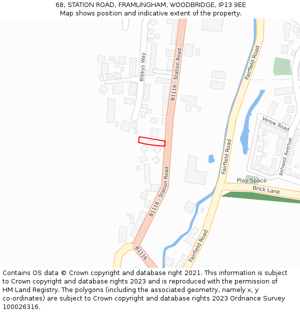 68, STATION ROAD, FRAMLINGHAM, WOODBRIDGE, IP13 9EE: Location map and indicative extent of plot