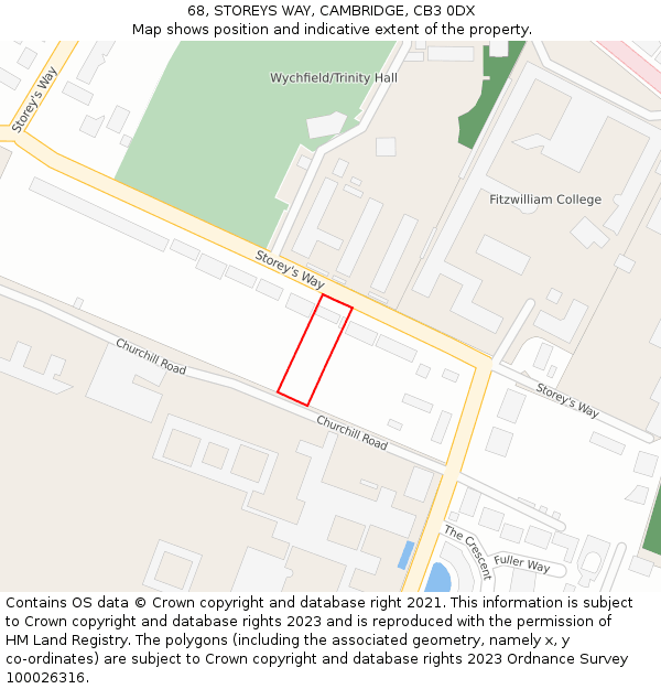 68, STOREYS WAY, CAMBRIDGE, CB3 0DX: Location map and indicative extent of plot
