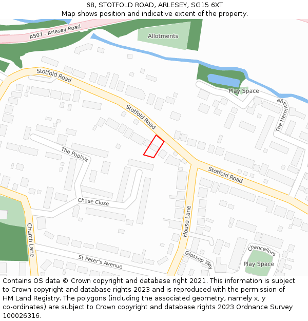68, STOTFOLD ROAD, ARLESEY, SG15 6XT: Location map and indicative extent of plot
