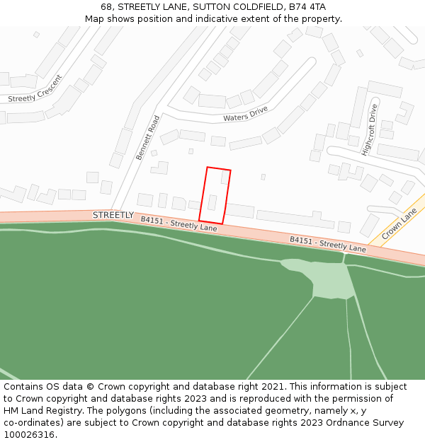 68, STREETLY LANE, SUTTON COLDFIELD, B74 4TA: Location map and indicative extent of plot