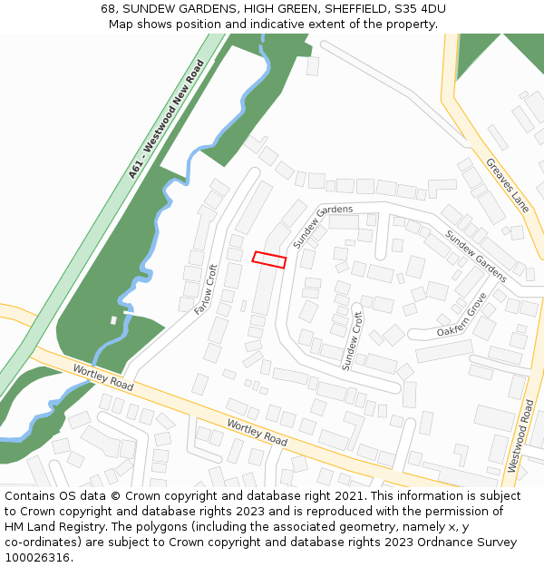 68, SUNDEW GARDENS, HIGH GREEN, SHEFFIELD, S35 4DU: Location map and indicative extent of plot
