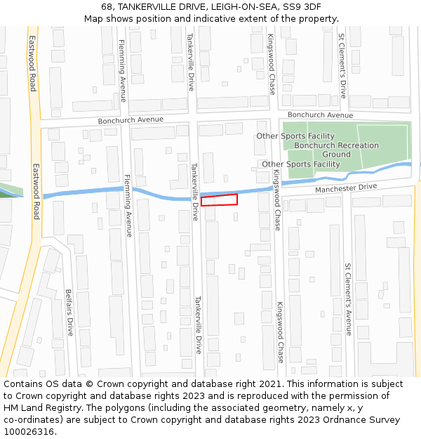 68, TANKERVILLE DRIVE, LEIGH-ON-SEA, SS9 3DF: Location map and indicative extent of plot