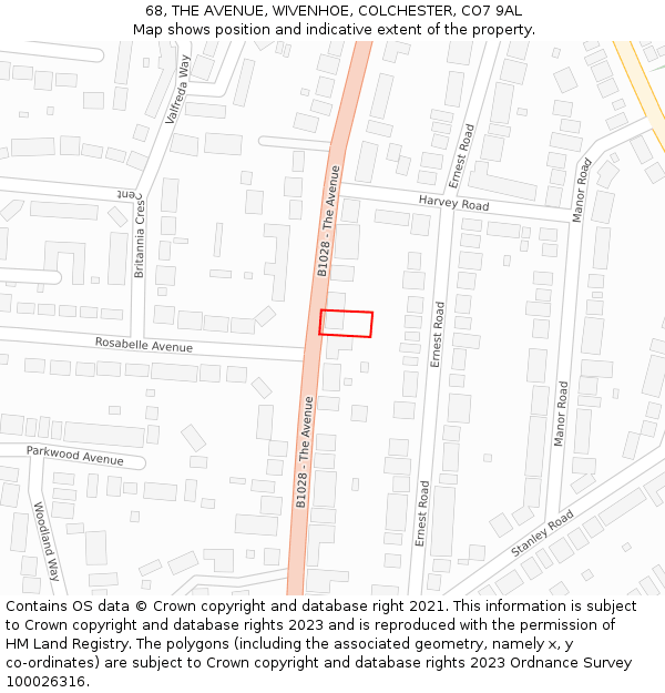 68, THE AVENUE, WIVENHOE, COLCHESTER, CO7 9AL: Location map and indicative extent of plot