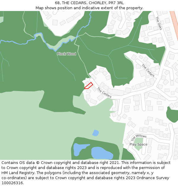 68, THE CEDARS, CHORLEY, PR7 3RL: Location map and indicative extent of plot