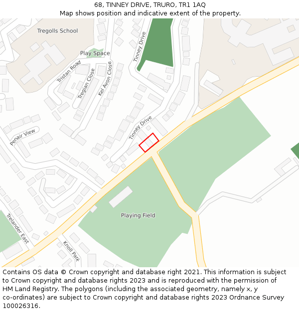 68, TINNEY DRIVE, TRURO, TR1 1AQ: Location map and indicative extent of plot