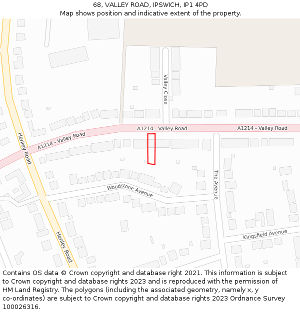68, VALLEY ROAD, IPSWICH, IP1 4PD: Location map and indicative extent of plot