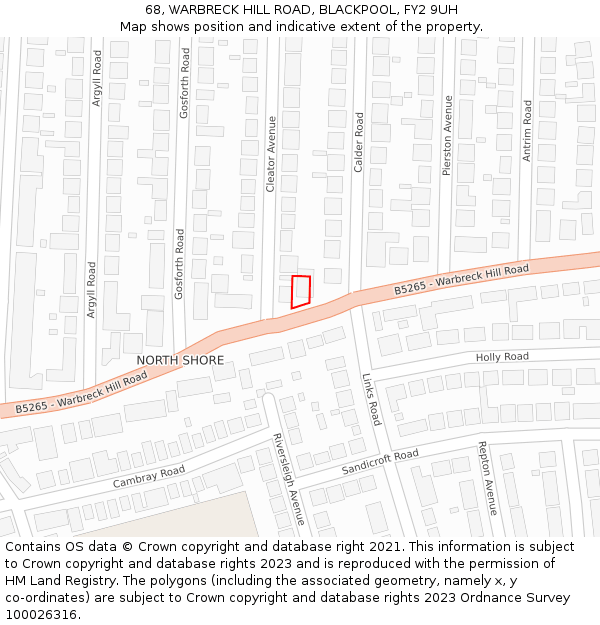 68, WARBRECK HILL ROAD, BLACKPOOL, FY2 9UH: Location map and indicative extent of plot