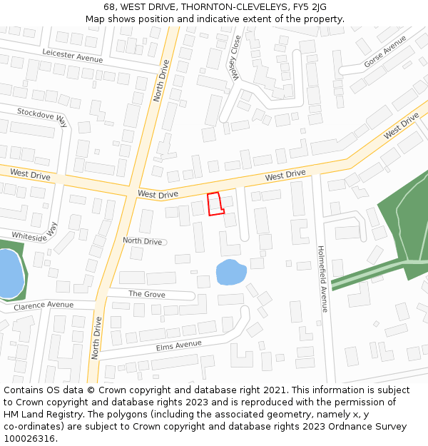 68, WEST DRIVE, THORNTON-CLEVELEYS, FY5 2JG: Location map and indicative extent of plot
