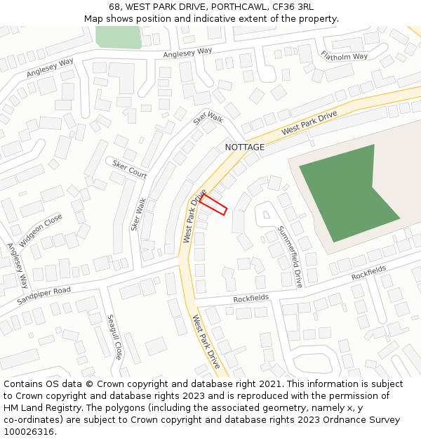 68, WEST PARK DRIVE, PORTHCAWL, CF36 3RL: Location map and indicative extent of plot