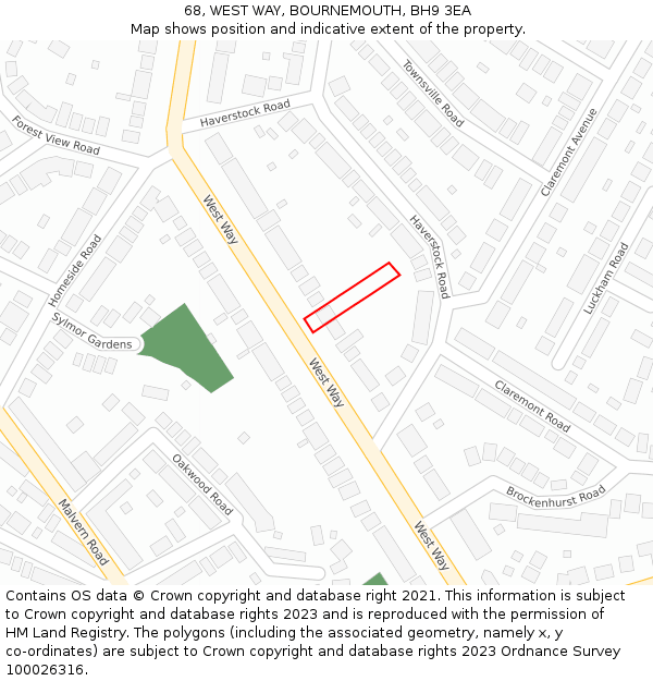 68, WEST WAY, BOURNEMOUTH, BH9 3EA: Location map and indicative extent of plot