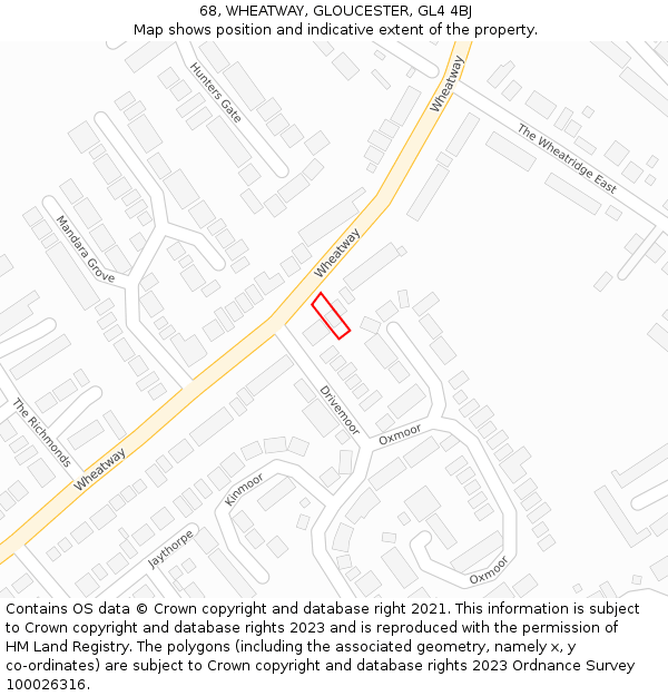 68, WHEATWAY, GLOUCESTER, GL4 4BJ: Location map and indicative extent of plot