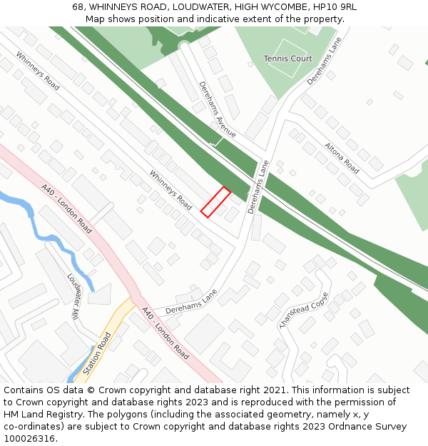 68, WHINNEYS ROAD, LOUDWATER, HIGH WYCOMBE, HP10 9RL: Location map and indicative extent of plot