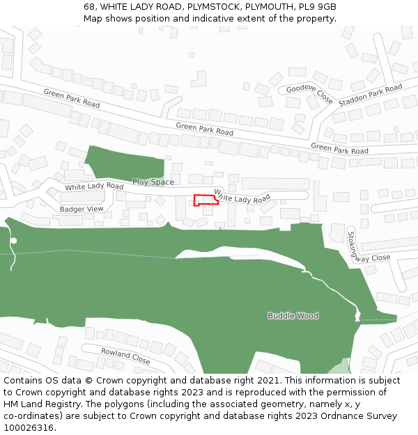 68, WHITE LADY ROAD, PLYMSTOCK, PLYMOUTH, PL9 9GB: Location map and indicative extent of plot