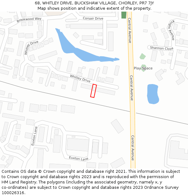 68, WHITLEY DRIVE, BUCKSHAW VILLAGE, CHORLEY, PR7 7JY: Location map and indicative extent of plot