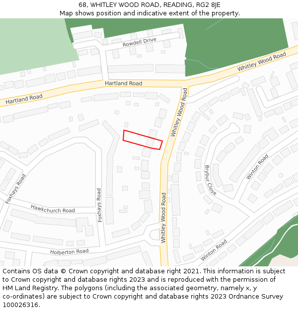 68, WHITLEY WOOD ROAD, READING, RG2 8JE: Location map and indicative extent of plot