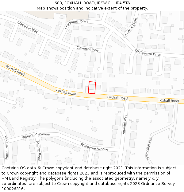 683, FOXHALL ROAD, IPSWICH, IP4 5TA: Location map and indicative extent of plot