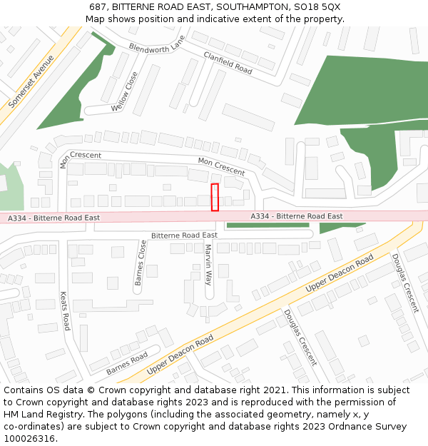 687, BITTERNE ROAD EAST, SOUTHAMPTON, SO18 5QX: Location map and indicative extent of plot