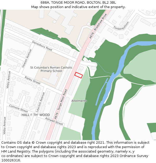688A, TONGE MOOR ROAD, BOLTON, BL2 3BL: Location map and indicative extent of plot