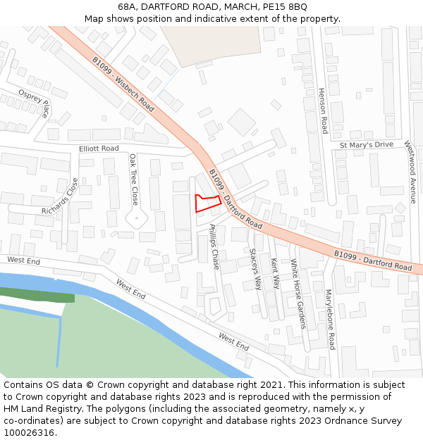 68A, DARTFORD ROAD, MARCH, PE15 8BQ: Location map and indicative extent of plot