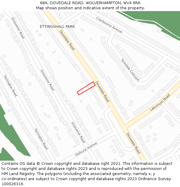 68A, DOVEDALE ROAD, WOLVERHAMPTON, WV4 6RA: Location map and indicative extent of plot