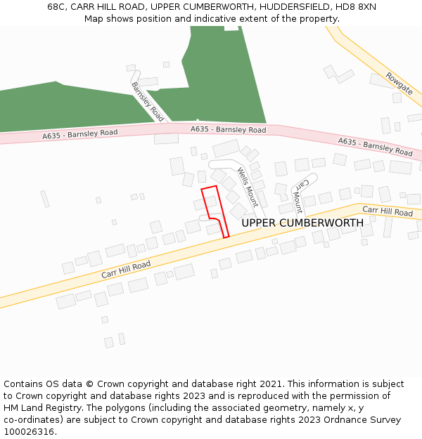 68C, CARR HILL ROAD, UPPER CUMBERWORTH, HUDDERSFIELD, HD8 8XN: Location map and indicative extent of plot