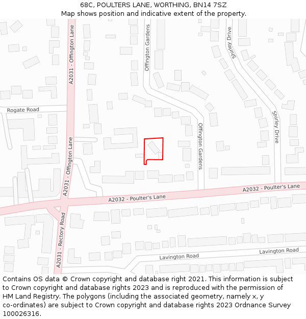 68C, POULTERS LANE, WORTHING, BN14 7SZ: Location map and indicative extent of plot
