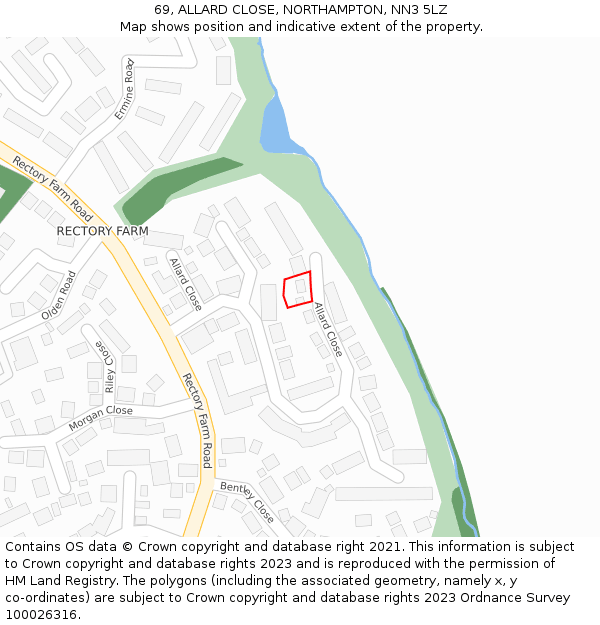 69, ALLARD CLOSE, NORTHAMPTON, NN3 5LZ: Location map and indicative extent of plot