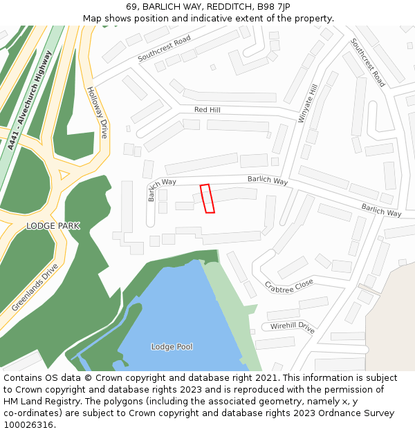 69, BARLICH WAY, REDDITCH, B98 7JP: Location map and indicative extent of plot