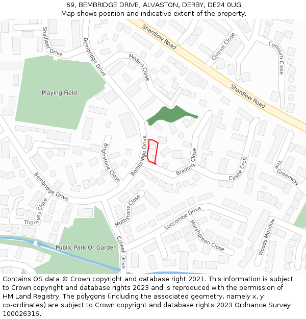 69, BEMBRIDGE DRIVE, ALVASTON, DERBY, DE24 0UG: Location map and indicative extent of plot