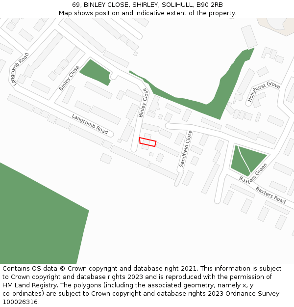 69, BINLEY CLOSE, SHIRLEY, SOLIHULL, B90 2RB: Location map and indicative extent of plot
