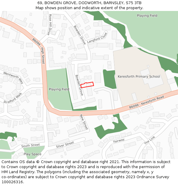 69, BOWDEN GROVE, DODWORTH, BARNSLEY, S75 3TB: Location map and indicative extent of plot