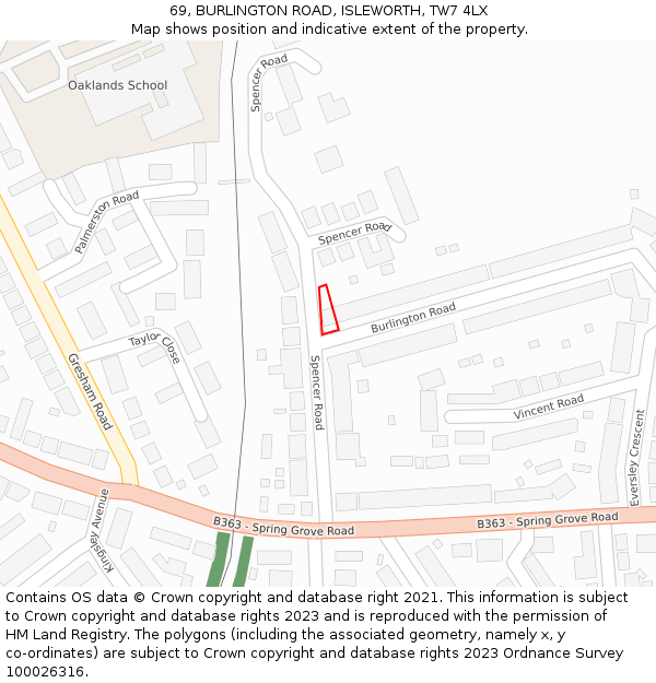 69, BURLINGTON ROAD, ISLEWORTH, TW7 4LX: Location map and indicative extent of plot