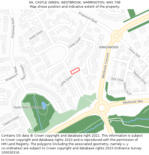 69, CASTLE GREEN, WESTBROOK, WARRINGTON, WA5 7XB: Location map and indicative extent of plot