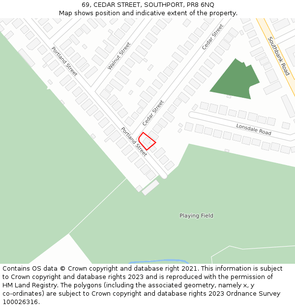 69, CEDAR STREET, SOUTHPORT, PR8 6NQ: Location map and indicative extent of plot