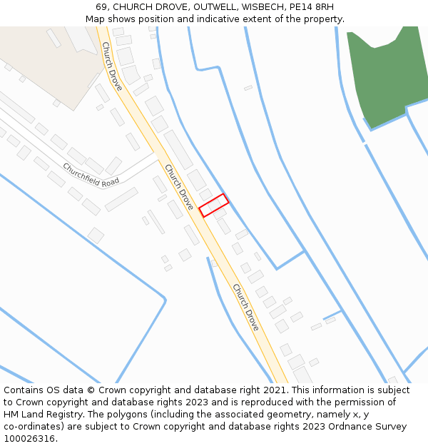 69, CHURCH DROVE, OUTWELL, WISBECH, PE14 8RH: Location map and indicative extent of plot