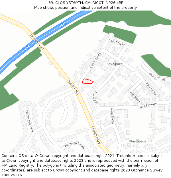 69, CLOS YSTWYTH, CALDICOT, NP26 4RE: Location map and indicative extent of plot