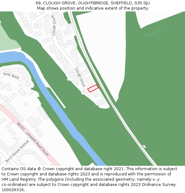 69, CLOUGH GROVE, OUGHTIBRIDGE, SHEFFIELD, S35 0JU: Location map and indicative extent of plot