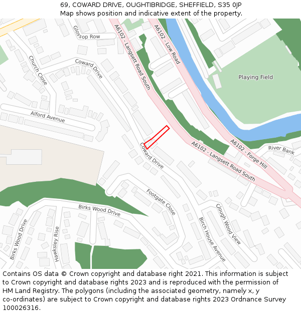 69, COWARD DRIVE, OUGHTIBRIDGE, SHEFFIELD, S35 0JP: Location map and indicative extent of plot