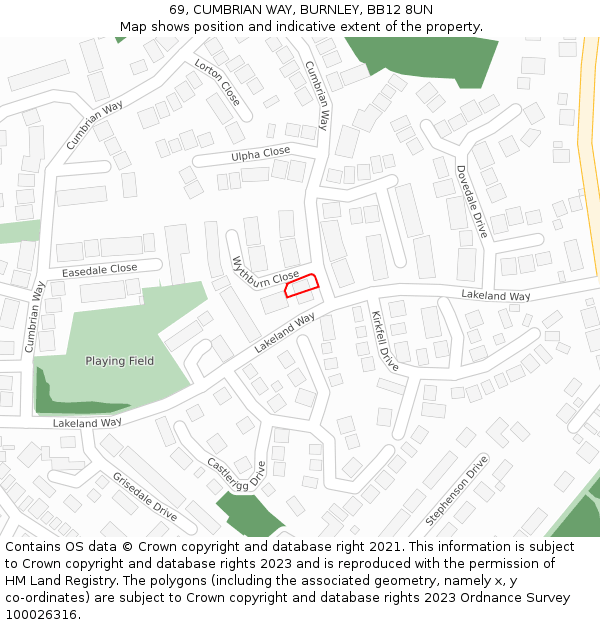 69, CUMBRIAN WAY, BURNLEY, BB12 8UN: Location map and indicative extent of plot