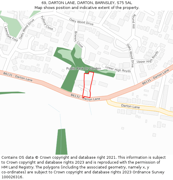 69, DARTON LANE, DARTON, BARNSLEY, S75 5AL: Location map and indicative extent of plot