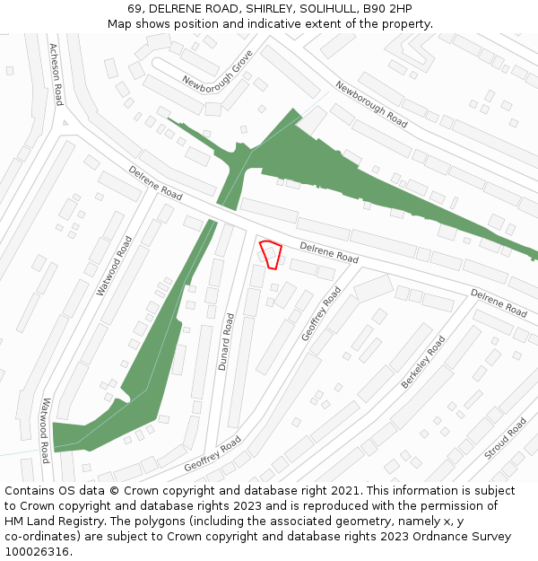 69, DELRENE ROAD, SHIRLEY, SOLIHULL, B90 2HP: Location map and indicative extent of plot